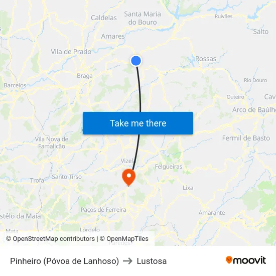 Pinheiro (Póvoa de Lanhoso) to Lustosa map