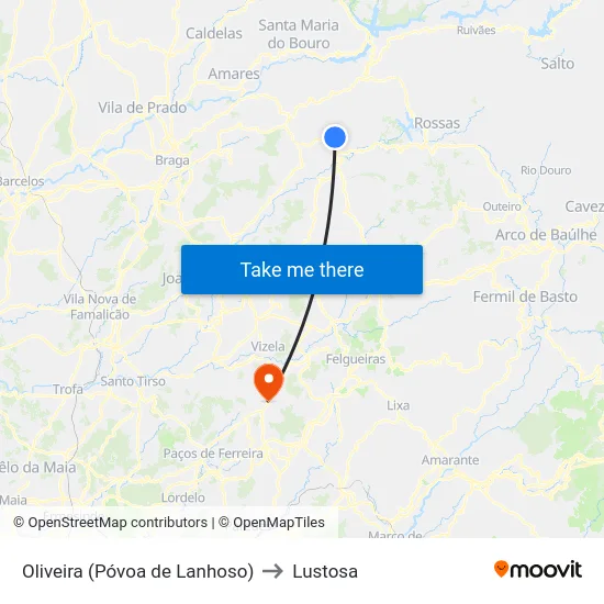 Oliveira (Póvoa de Lanhoso) to Lustosa map