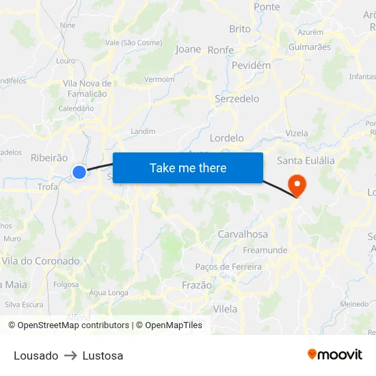 Lousado to Lustosa map