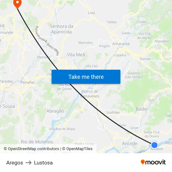 Aregos to Lustosa map