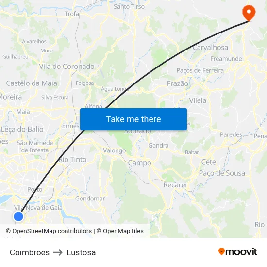 Coimbroes to Lustosa map