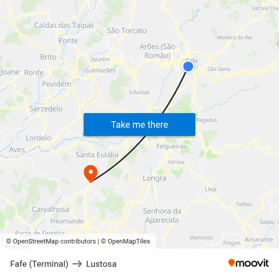 Fafe (Terminal) to Lustosa map
