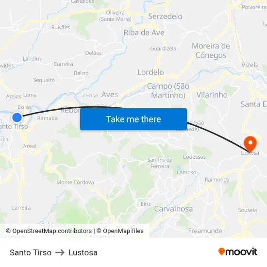 Santo Tirso to Lustosa map