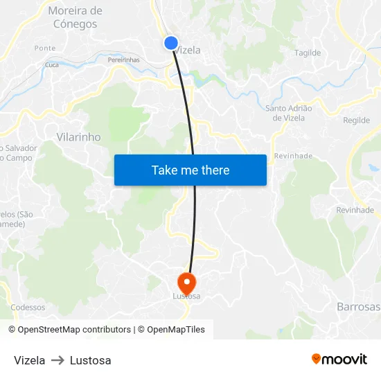 Vizela to Lustosa map
