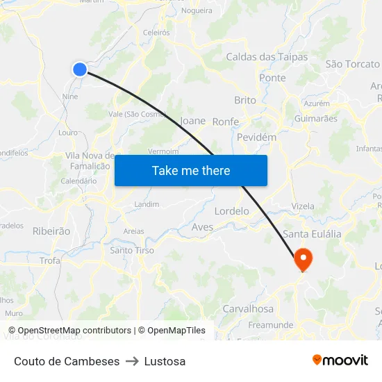 Couto de Cambeses to Lustosa map