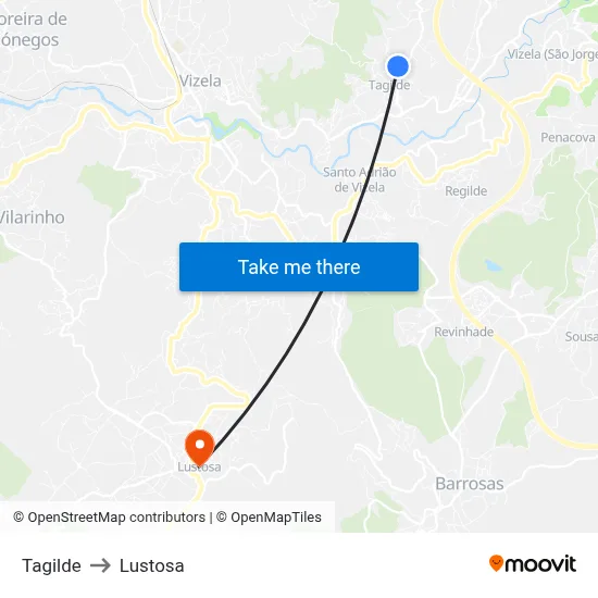 Tagilde to Lustosa map