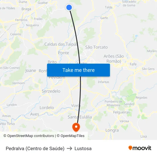 Pedralva (Centro de Saúde) to Lustosa map