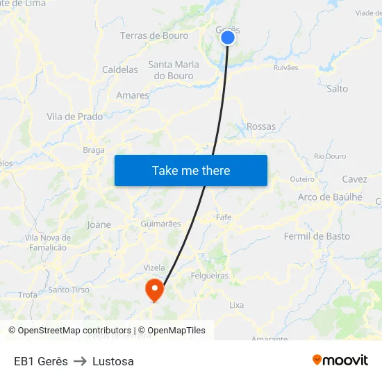 EB1 Gerês to Lustosa map
