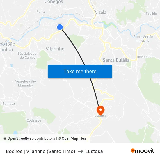 Boeiros | Vilarinho (Santo Tirso) to Lustosa map