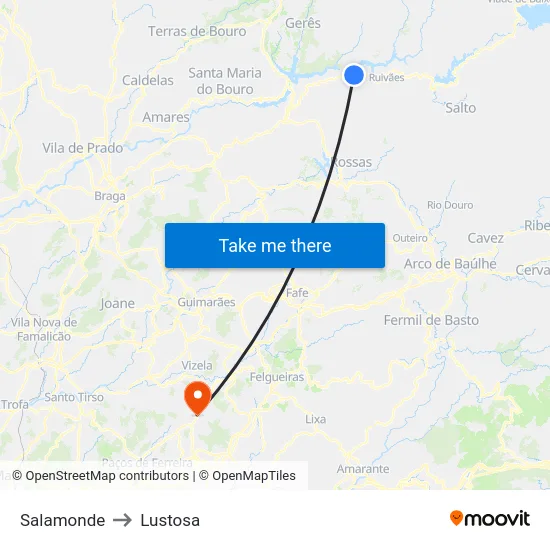 Salamonde to Lustosa map
