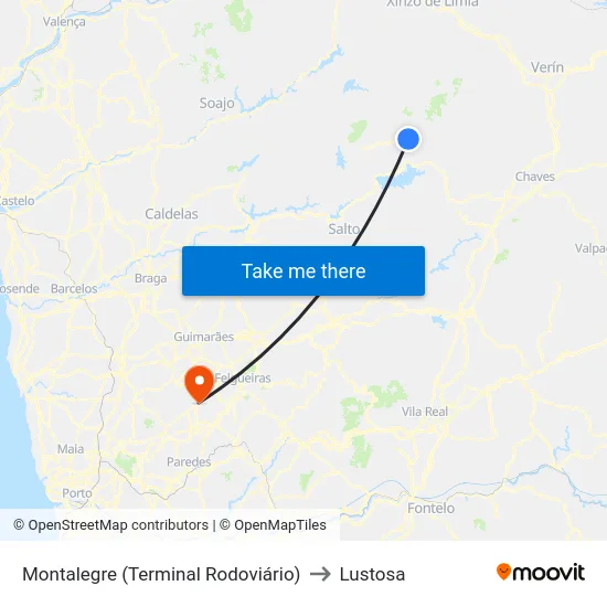 Montalegre (Terminal Rodoviário) to Lustosa map