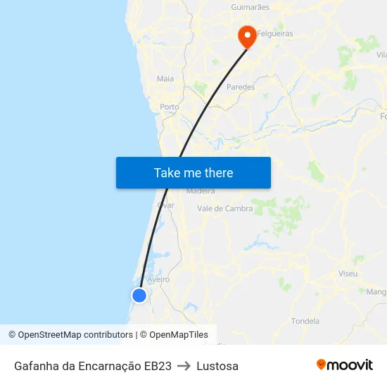 Gafanha da Encarnação EB23 to Lustosa map