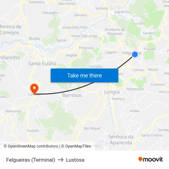 Felgueiras (Terminal) to Lustosa map