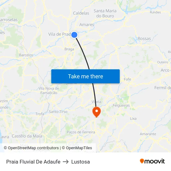 Praia Fluvial De Adaufe to Lustosa map