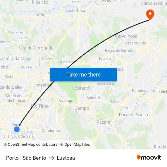 Porto - São Bento to Lustosa map