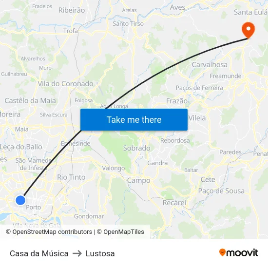 Casa da Música to Lustosa map