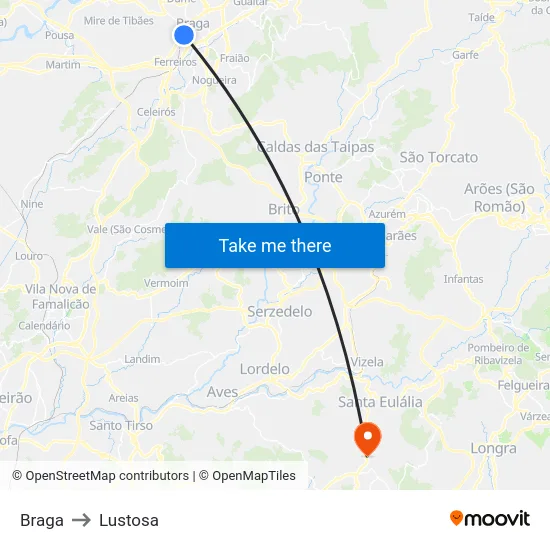 Braga to Lustosa map