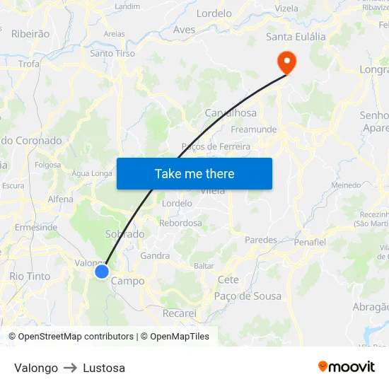 Valongo to Lustosa map