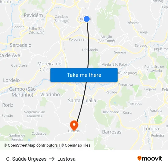 C. Saúde Urgezes to Lustosa map