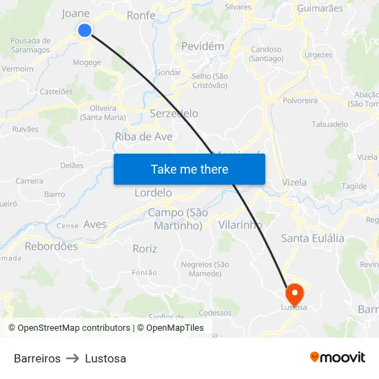 Barreiros to Lustosa map