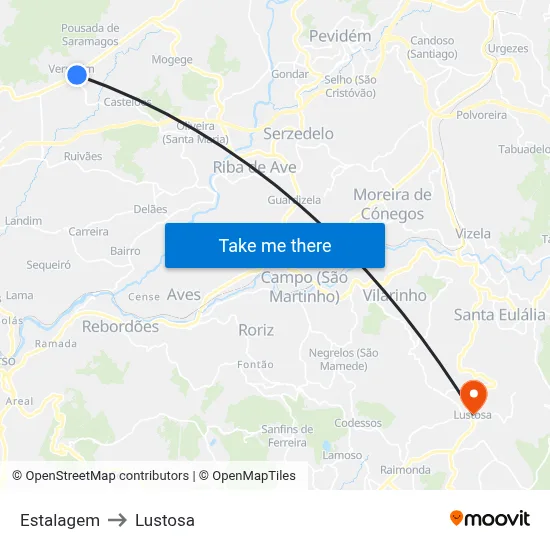 Estalagem to Lustosa map