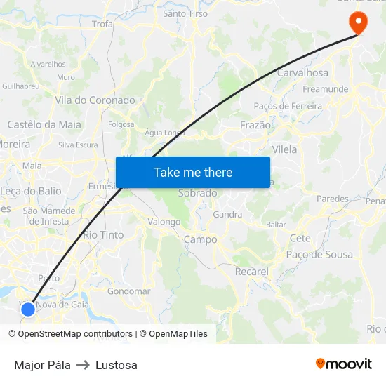 Major Pála to Lustosa map