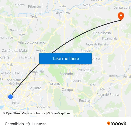 Carvalhido to Lustosa map