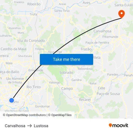 Carvalhosa to Lustosa map