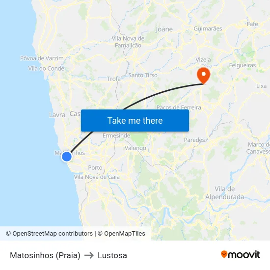 Matosinhos (Praia) to Lustosa map