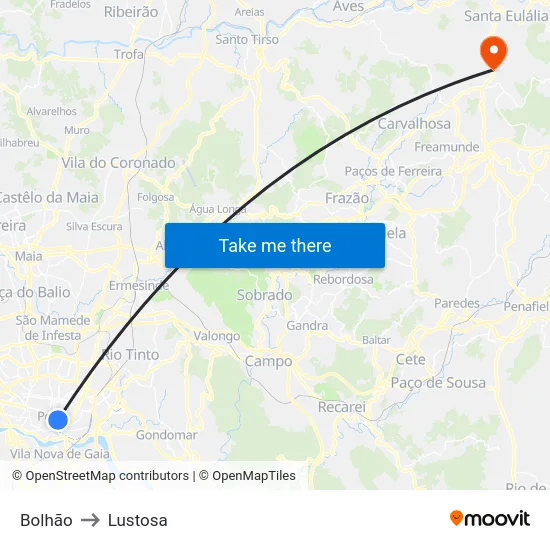 Bolhão to Lustosa map
