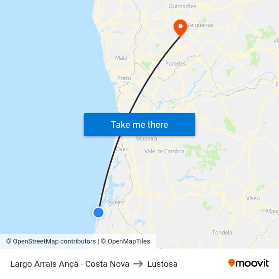 Largo Arrais Ançã - Costa Nova to Lustosa map