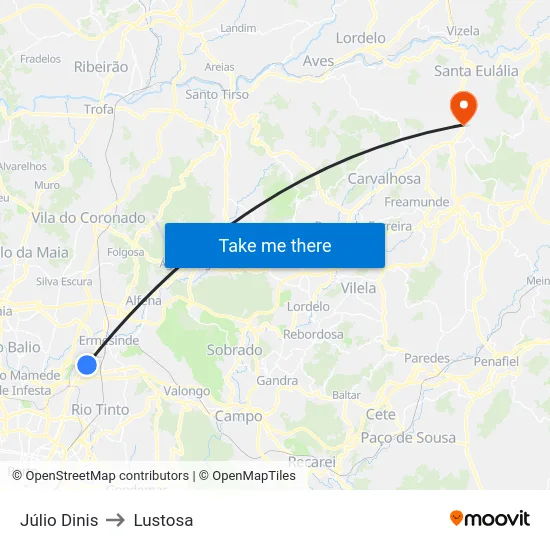 Júlio Dinis to Lustosa map