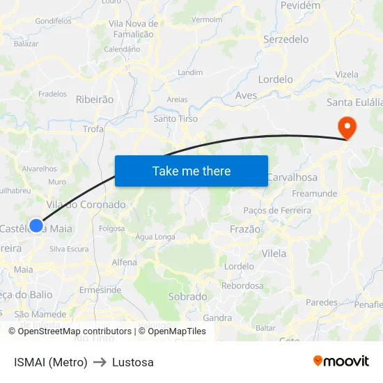 ISMAI (Metro) to Lustosa map