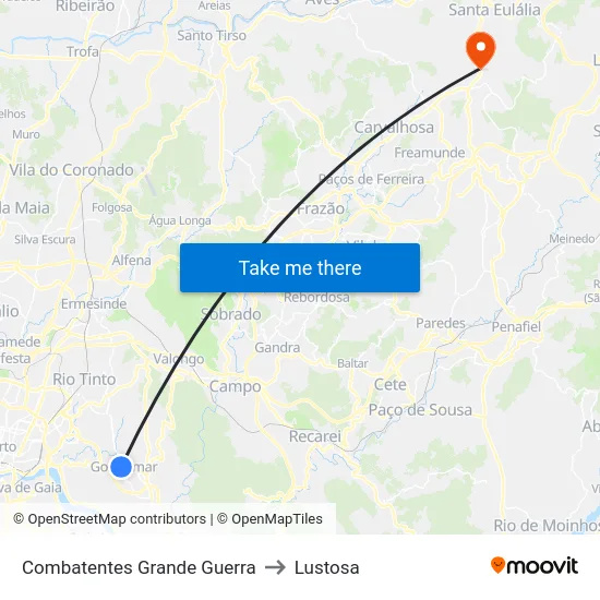 Combatentes Grande Guerra to Lustosa map
