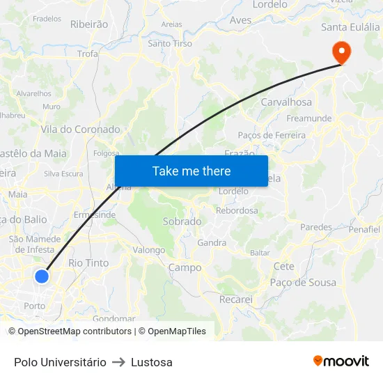 Polo Universitário to Lustosa map