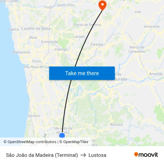 São João da Madeira (Terminal) to Lustosa map