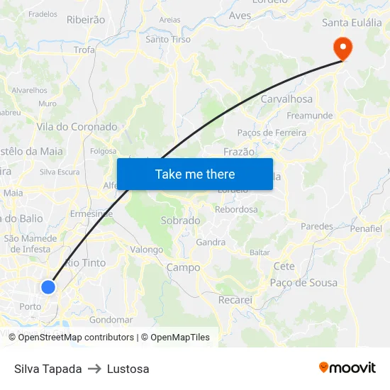 Silva Tapada to Lustosa map