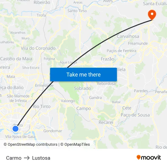 Carmo to Lustosa map