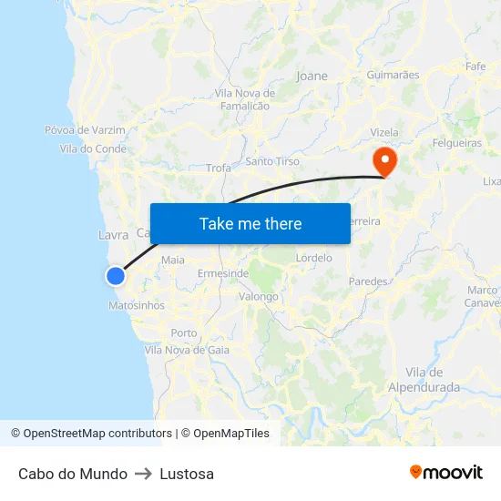 Cabo do Mundo to Lustosa map