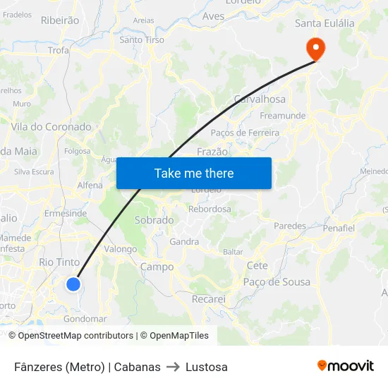 Fânzeres (Metro) | Cabanas to Lustosa map