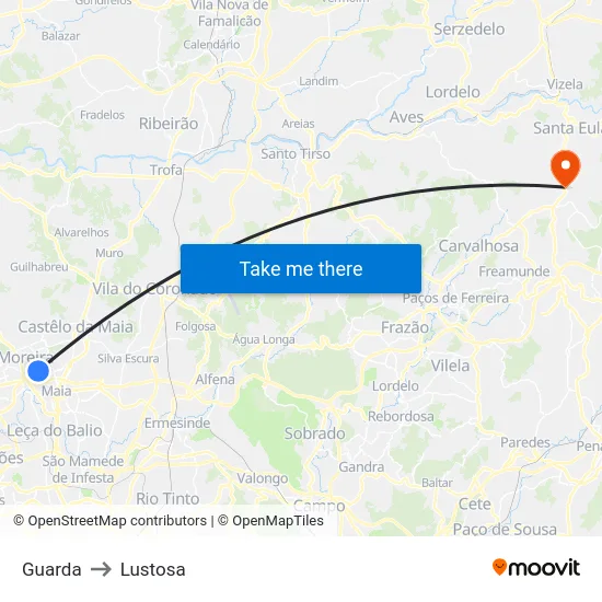 Guarda to Lustosa map