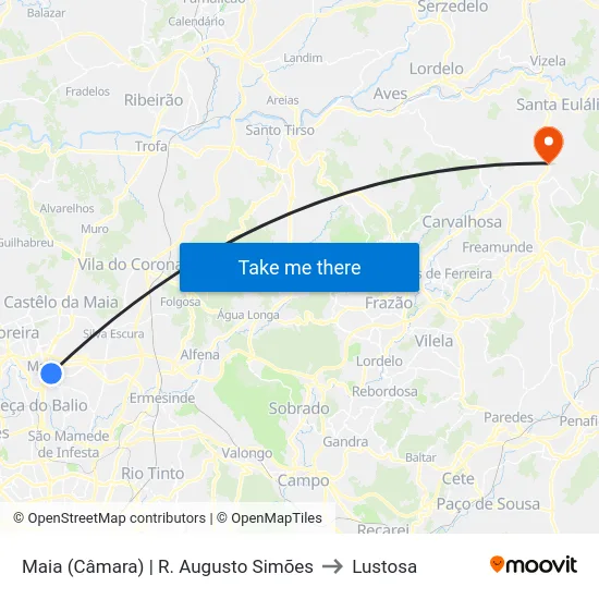 Maia (Câmara) | R. Augusto Simões to Lustosa map