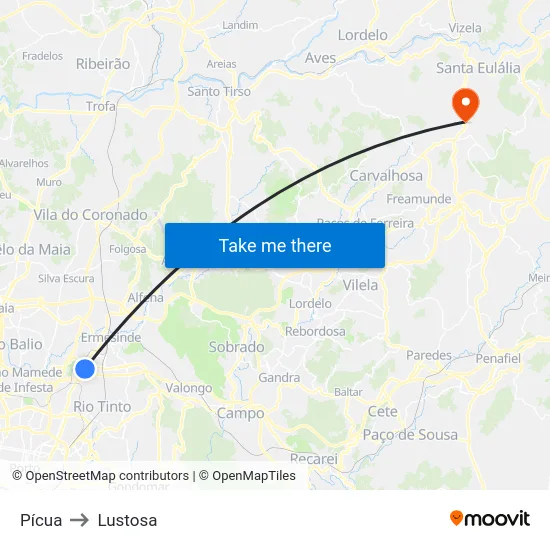 Pícua to Lustosa map