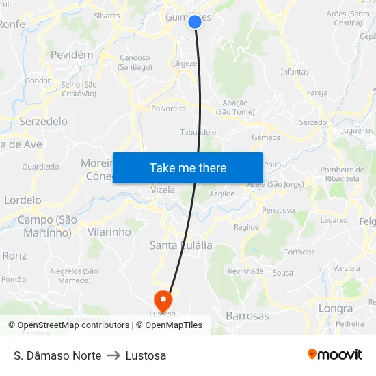 S. Dâmaso Norte to Lustosa map