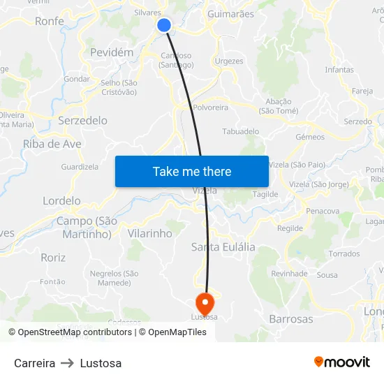 Carreira to Lustosa map