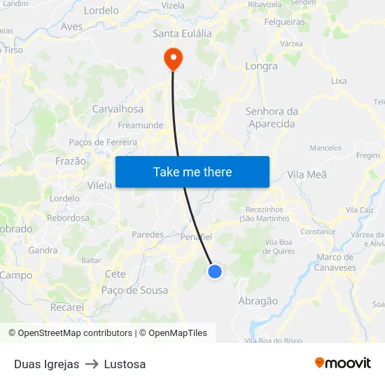 Duas Igrejas to Lustosa map