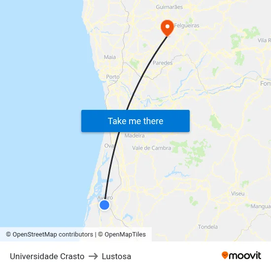 Universidade Crasto to Lustosa map