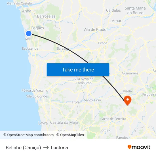 Belinho (Caniço) to Lustosa map