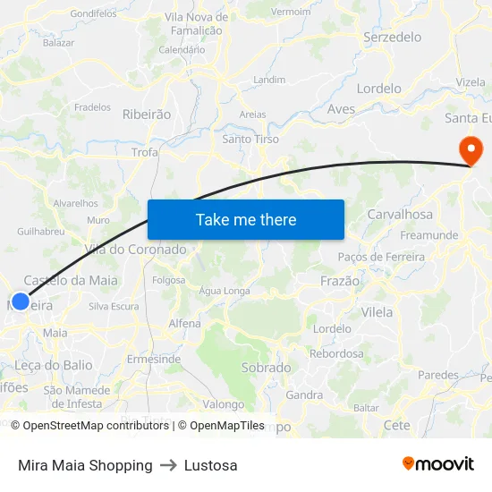 Mira Maia Shopping to Lustosa map