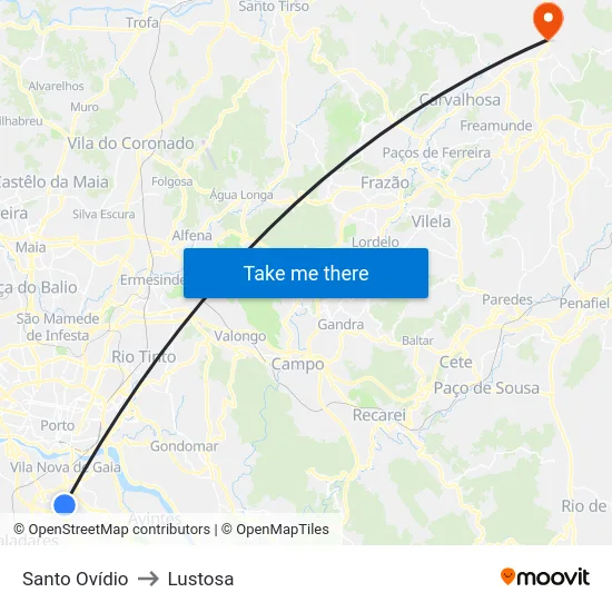 Santo Ovídio to Lustosa map